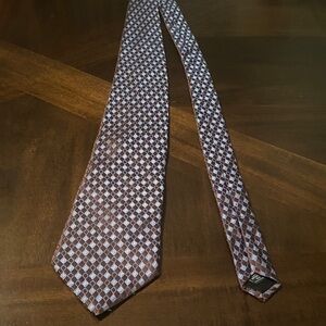 Van Heusen Brown and Grey Patterned Geometric Neck Tie Art Deco Silk USA